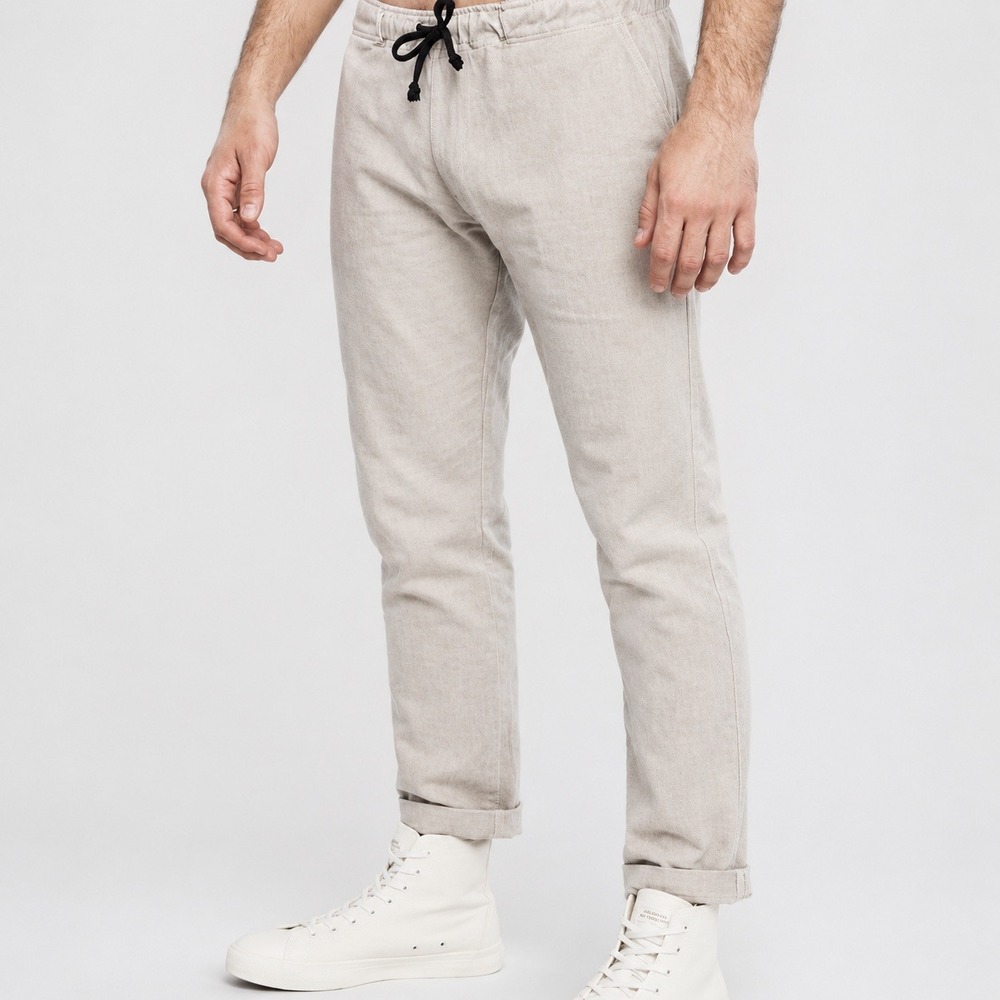 Alex Crane Tan Bo Pull On Pants Denim Drawstring Size Small